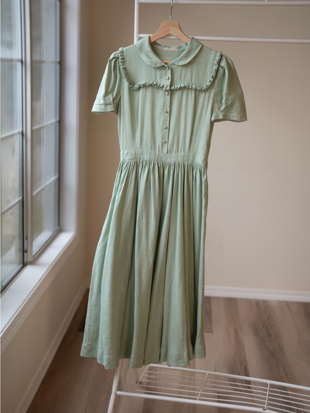 Little Women Atelier Amy Dress Mint Green Linen Midi Dress